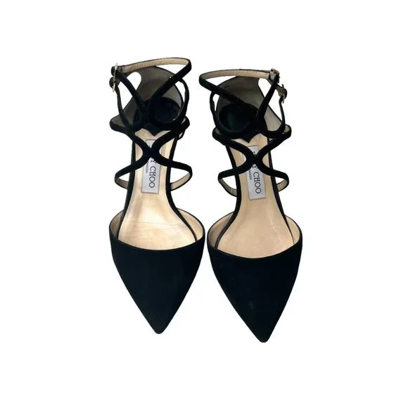 Jimmy Choo Black Suede Kitten Heels Sz37 - Picture 4 of 6